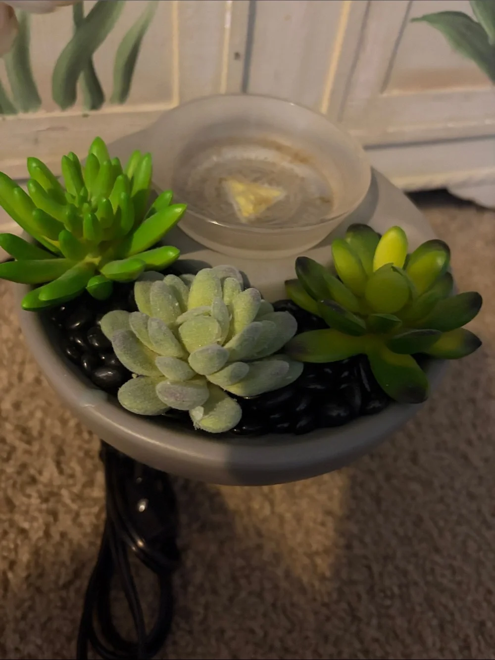 Scentsy Gray Tabletop Accent with Green Faux Succulents